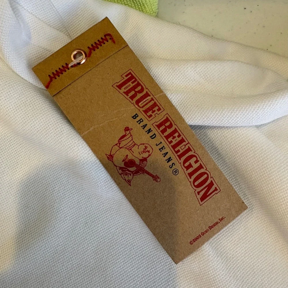 True Religion Mens Raglan Panel Polo Shirt XXL White Black Streetwear